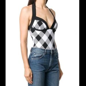 NWT - Balmain Halterneck Gingham Jacquard Bodysuit In Black